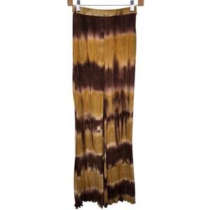 Sabora Tie Dye Pants S Brown Wide Leg Ribbed Stretch Boho Y2K 90s Flare Hippie
